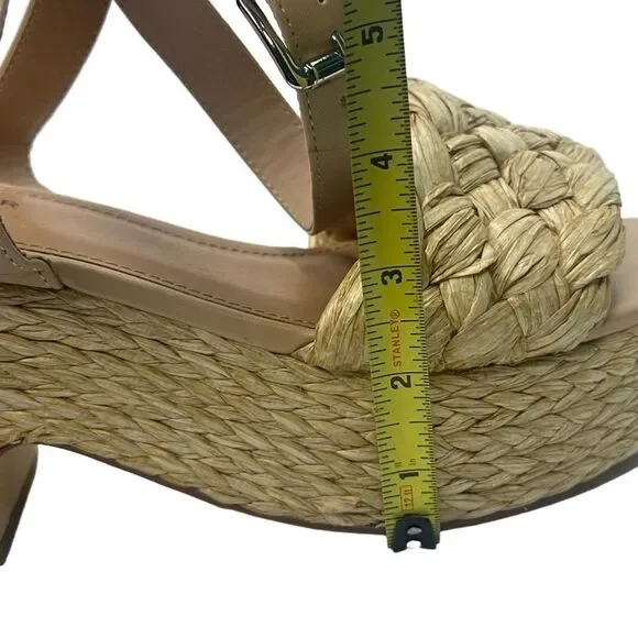 Marc Fisher Platform Sandal 10 Espadrille Neutral Summer Chic Raffia Beige Steel - Picture 10 of 13